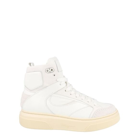 Ferragamo Cassio Leather High-Top Sneakers White Mens